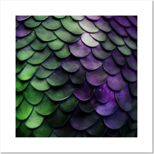 Fish skin, scales, fantasy, with pattern, purple, green Posters and Art